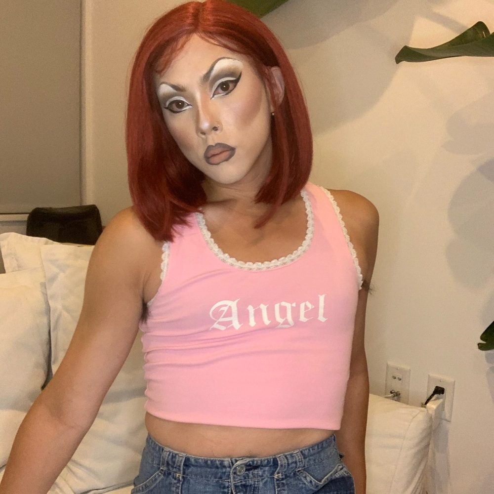 Sugar thrillz pink ANGEL tank top with lace detail - Picture 3 of 4